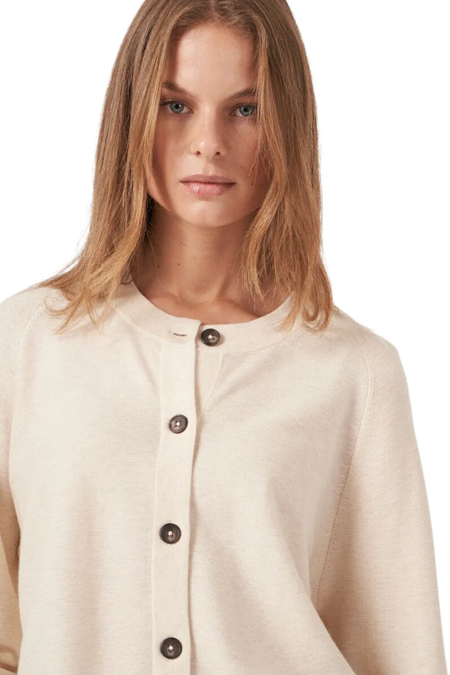 Repeat Cotton Cashmere Blend Cardigan with Raglan Sleeves in Ivory