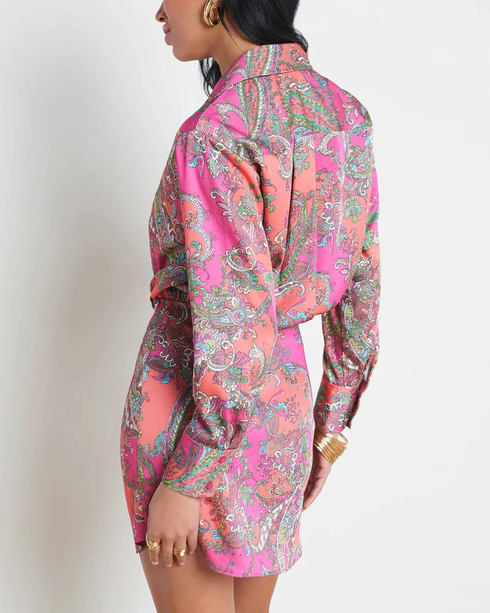 Rhodamine Pop Paisley Demetria Mini Shirt Dress