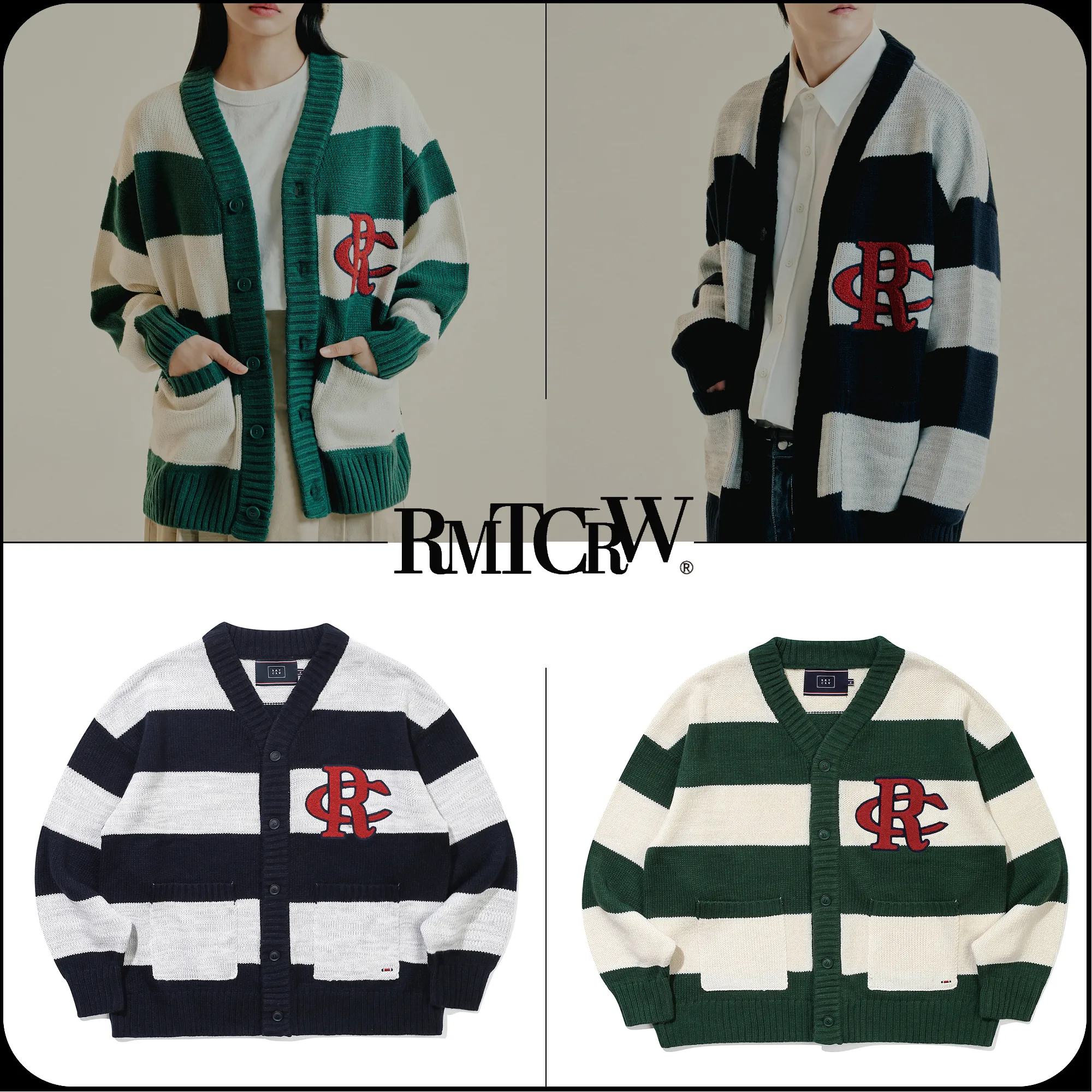 ROMANTIC CROWN  |[ROMANTIC CROWN]★ATHLETIC LOGO STRIPE KNIT CARDIGAN