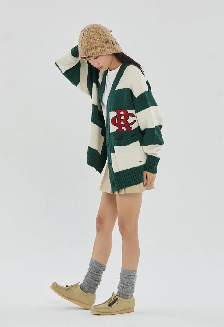 ROMANTIC CROWN  |[ROMANTIC CROWN]★ATHLETIC LOGO STRIPE KNIT CARDIGAN