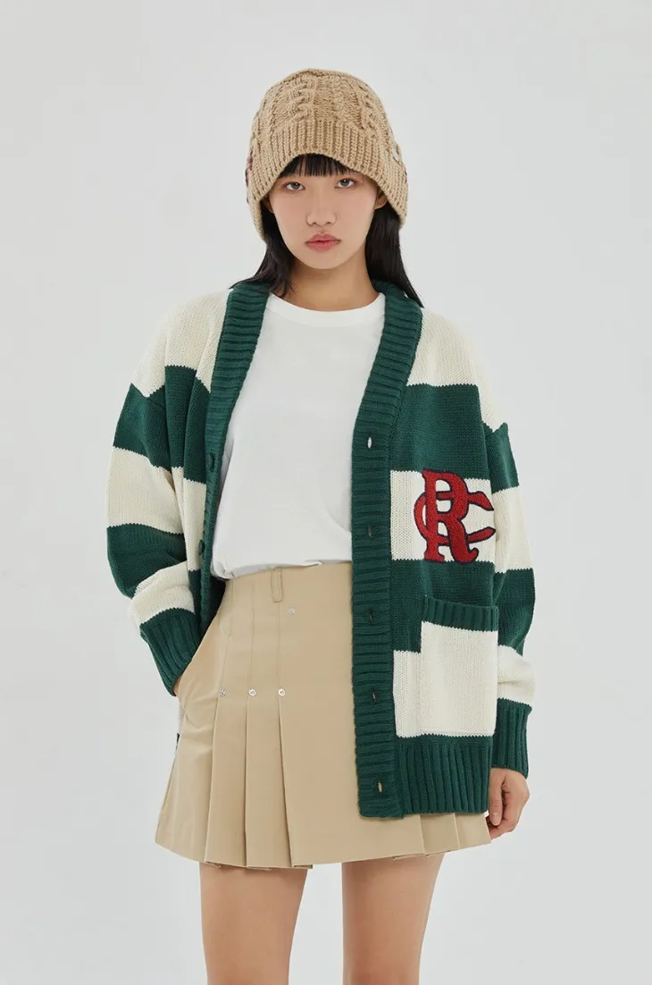 ROMANTIC CROWN  |[ROMANTIC CROWN]★ATHLETIC LOGO STRIPE KNIT CARDIGAN