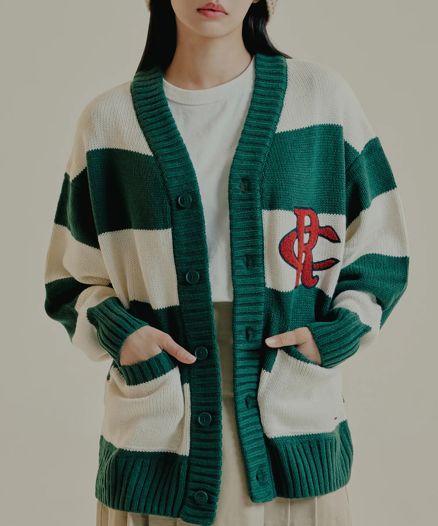 ROMANTIC CROWN  |[ROMANTIC CROWN]★ATHLETIC LOGO STRIPE KNIT CARDIGAN