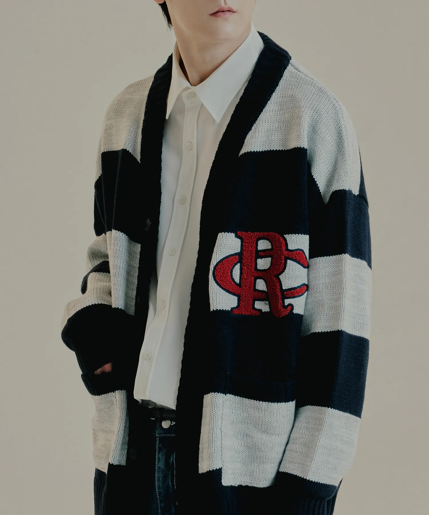 ROMANTIC CROWN  |[ROMANTIC CROWN]★ATHLETIC LOGO STRIPE KNIT CARDIGAN