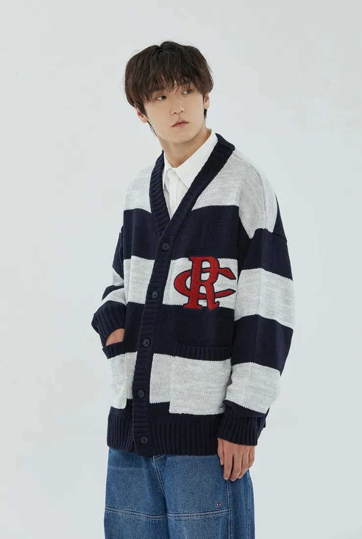 ROMANTIC CROWN  |[ROMANTIC CROWN]★ATHLETIC LOGO STRIPE KNIT CARDIGAN