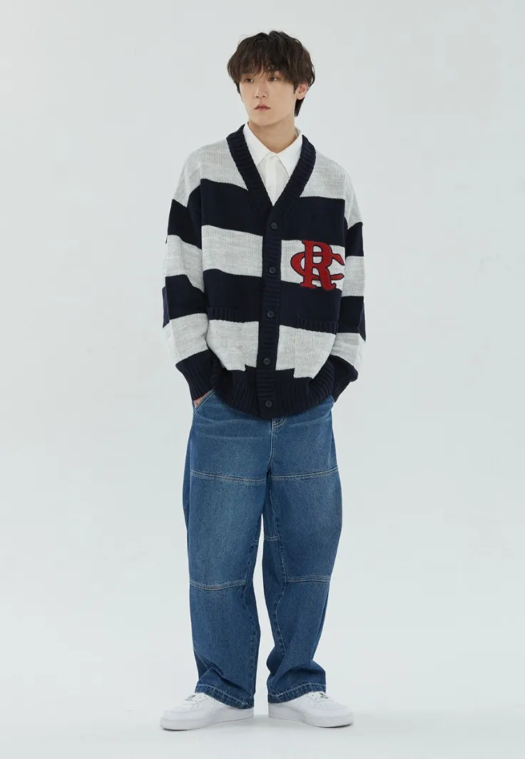 ROMANTIC CROWN  |[ROMANTIC CROWN]★ATHLETIC LOGO STRIPE KNIT CARDIGAN