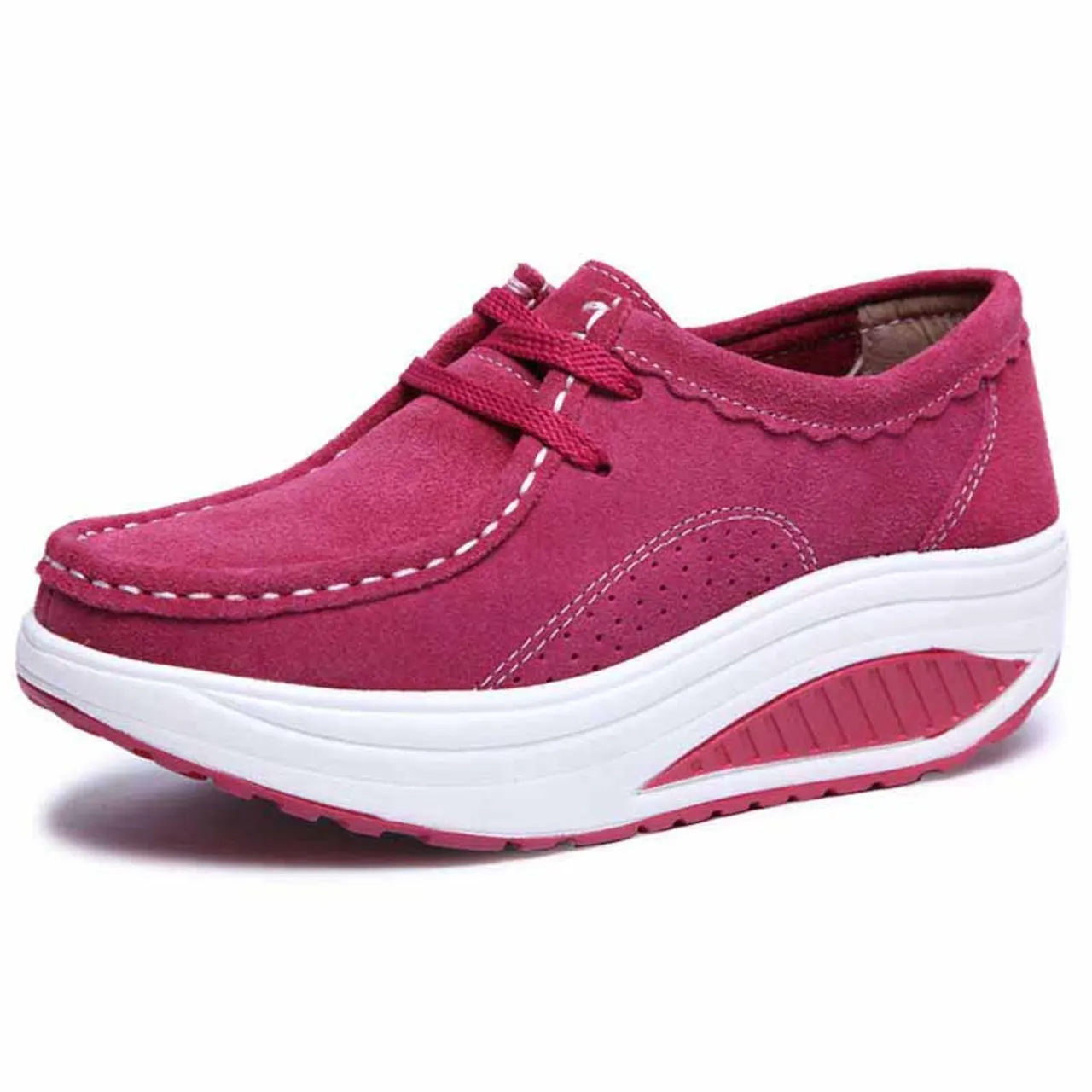 Rose red suede leather rocker bottom shoe sneaker