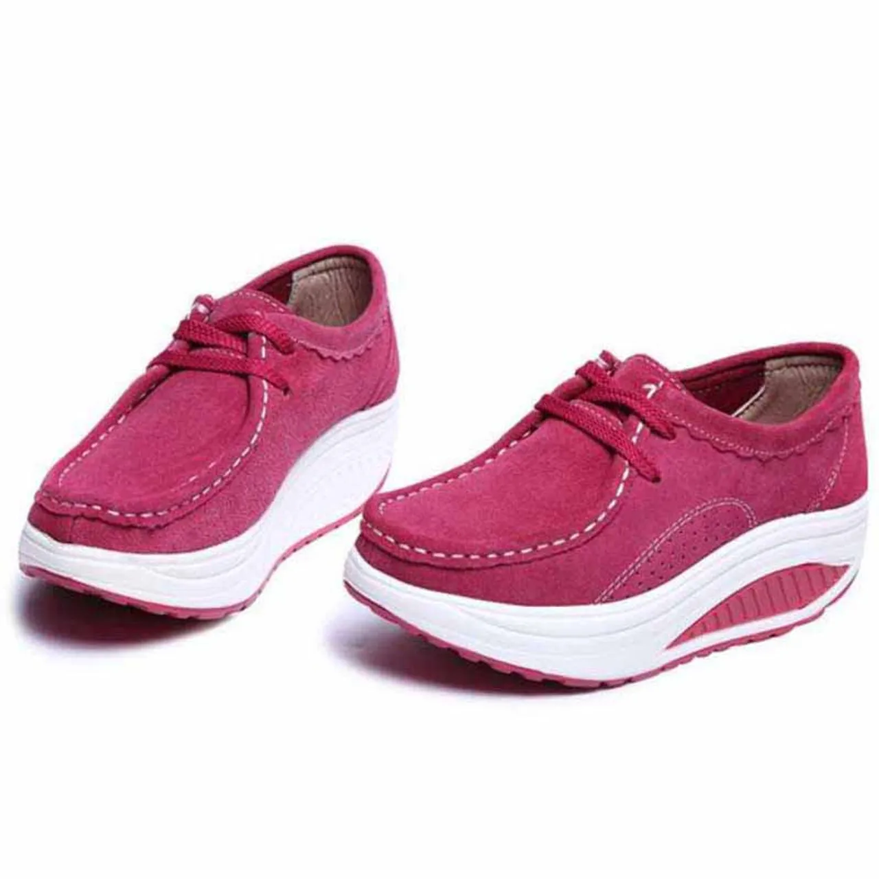 Rose red suede leather rocker bottom shoe sneaker