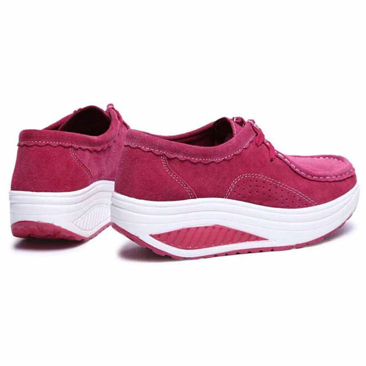 Rose red suede leather rocker bottom shoe sneaker