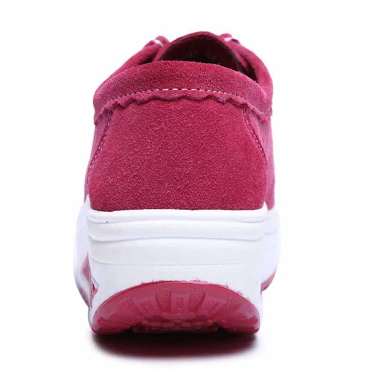 Rose red suede leather rocker bottom shoe sneaker