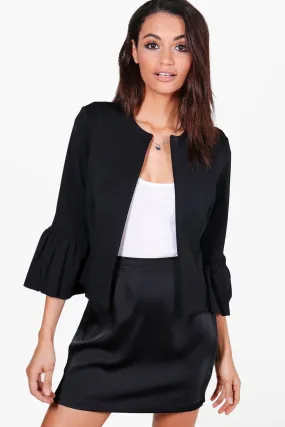 Ruffle Sleeve Collarless Blazer