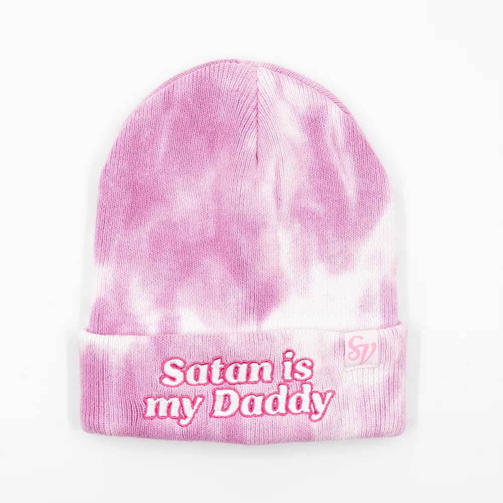 Satan Is My Daddy Pink Tie Dye Beanie