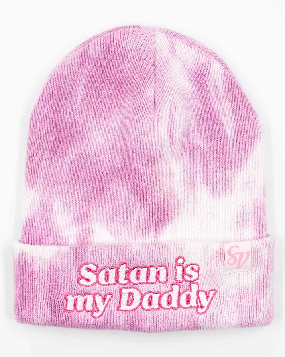 Satan Is My Daddy Pink Tie Dye Beanie