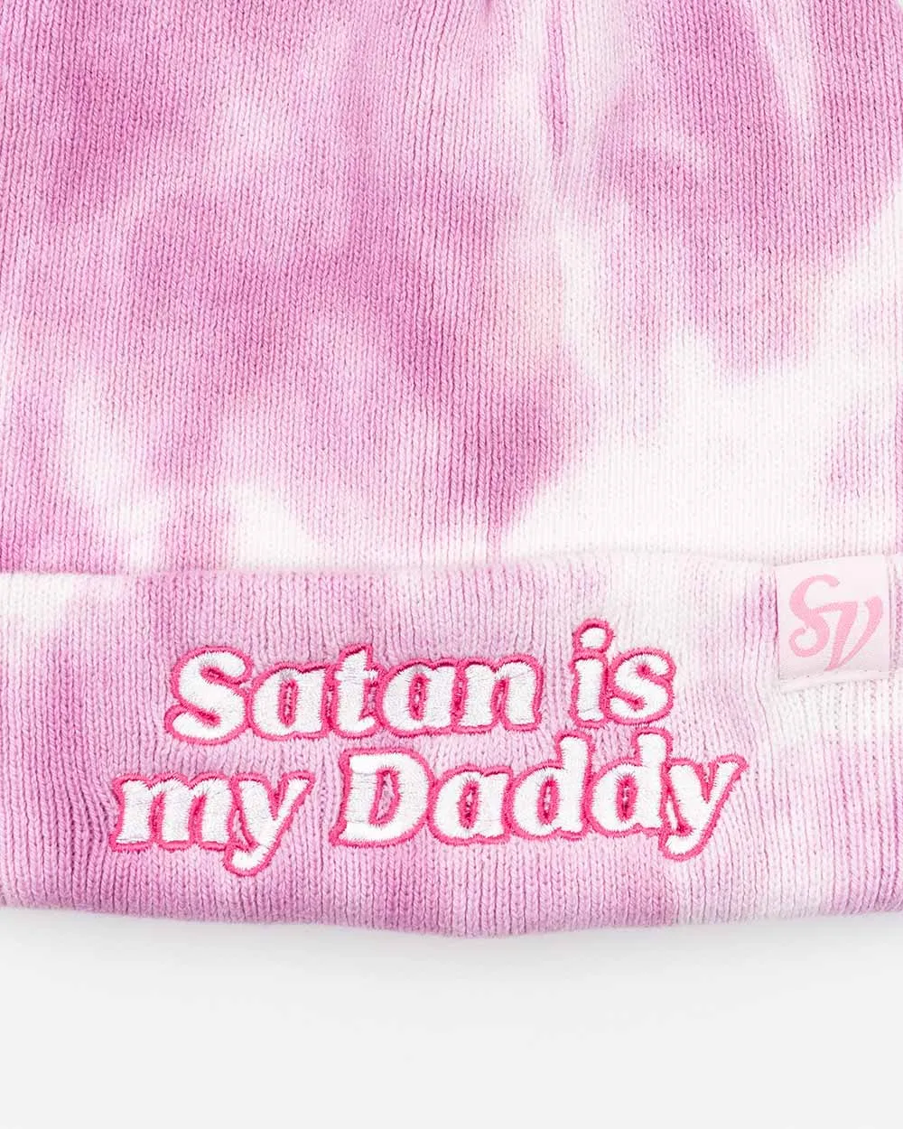 Satan Is My Daddy Pink Tie Dye Beanie