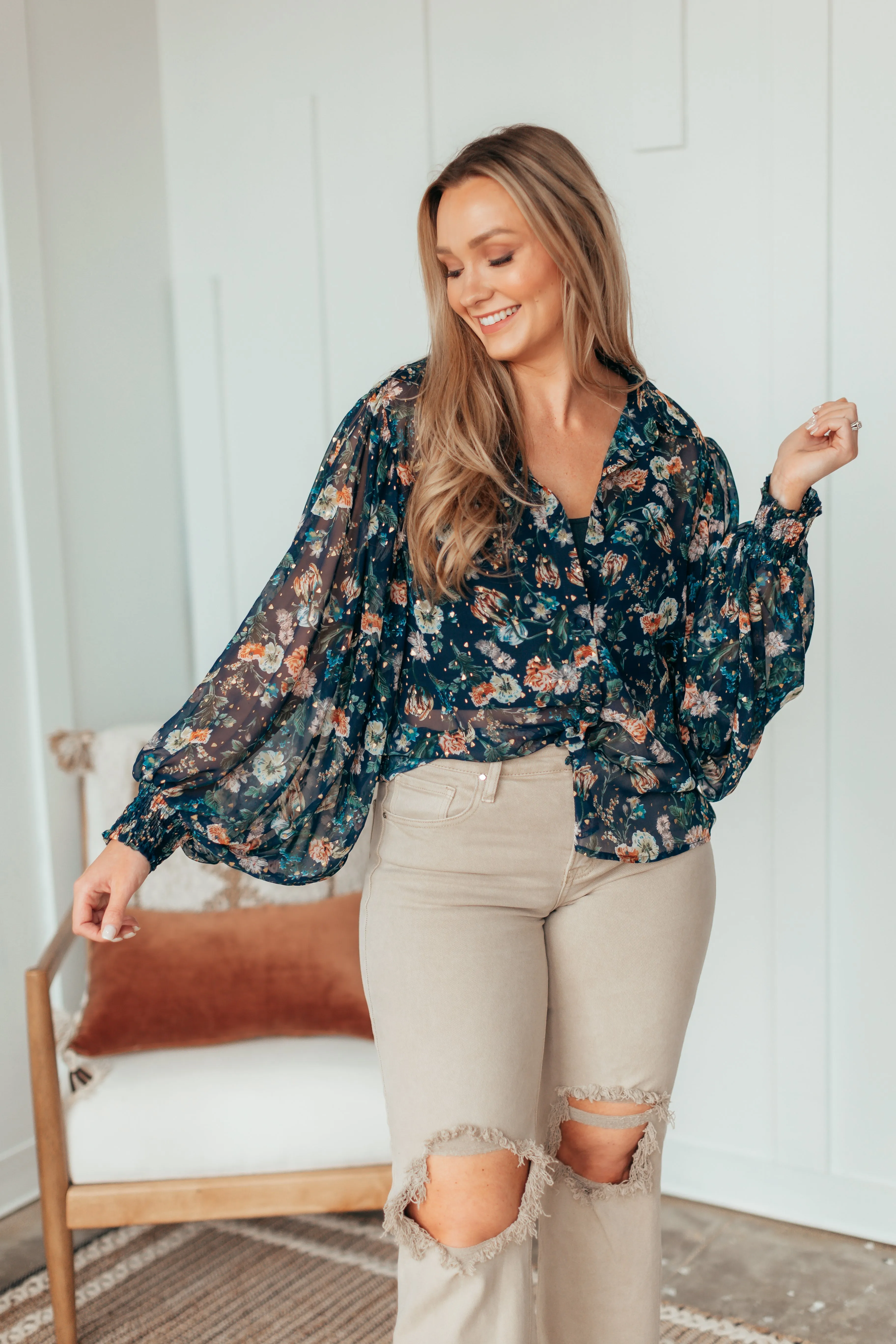 Sheer Floral Blouse