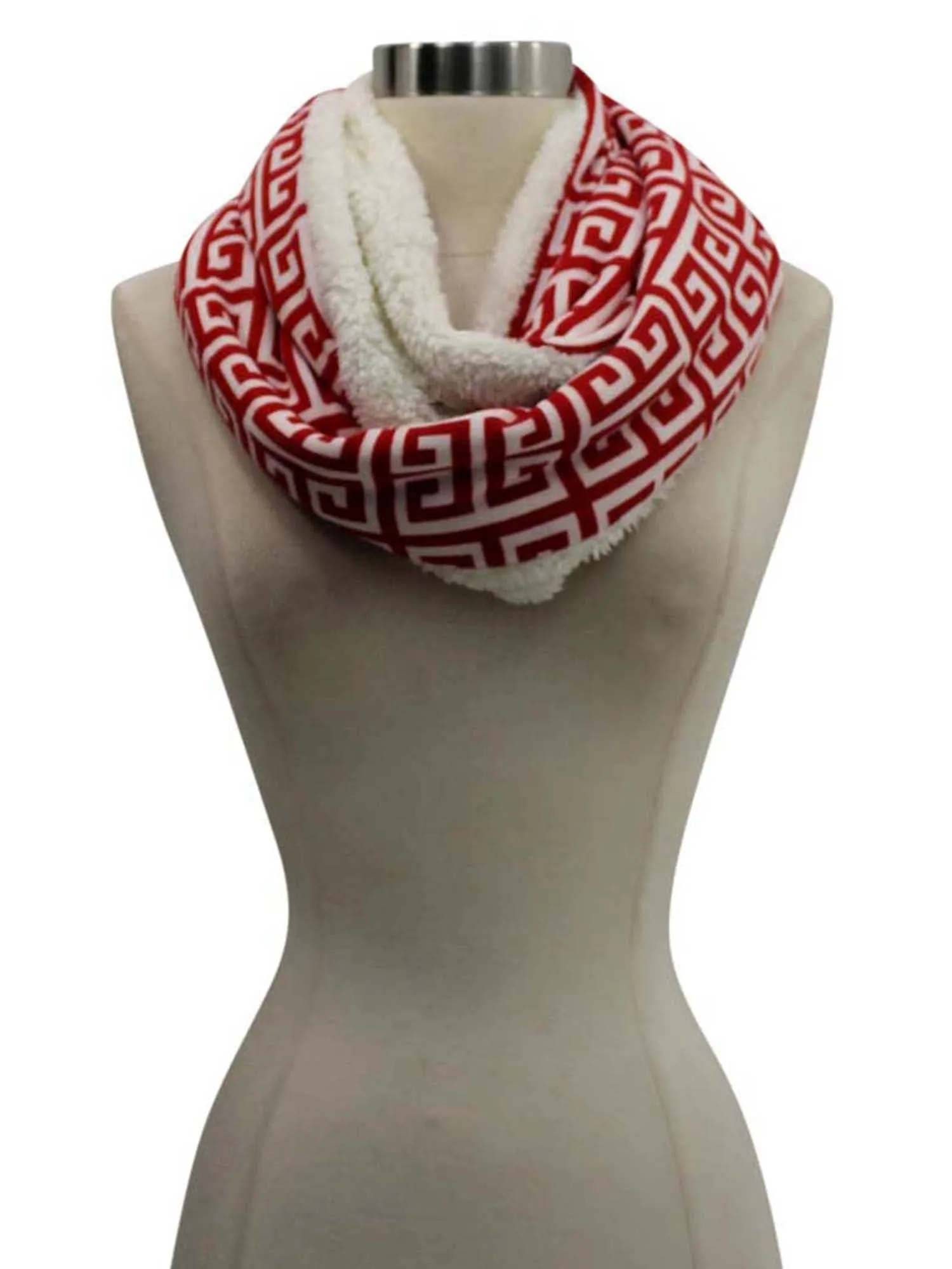 Sherpa Lined Greek Key Winter Infinity Scarf