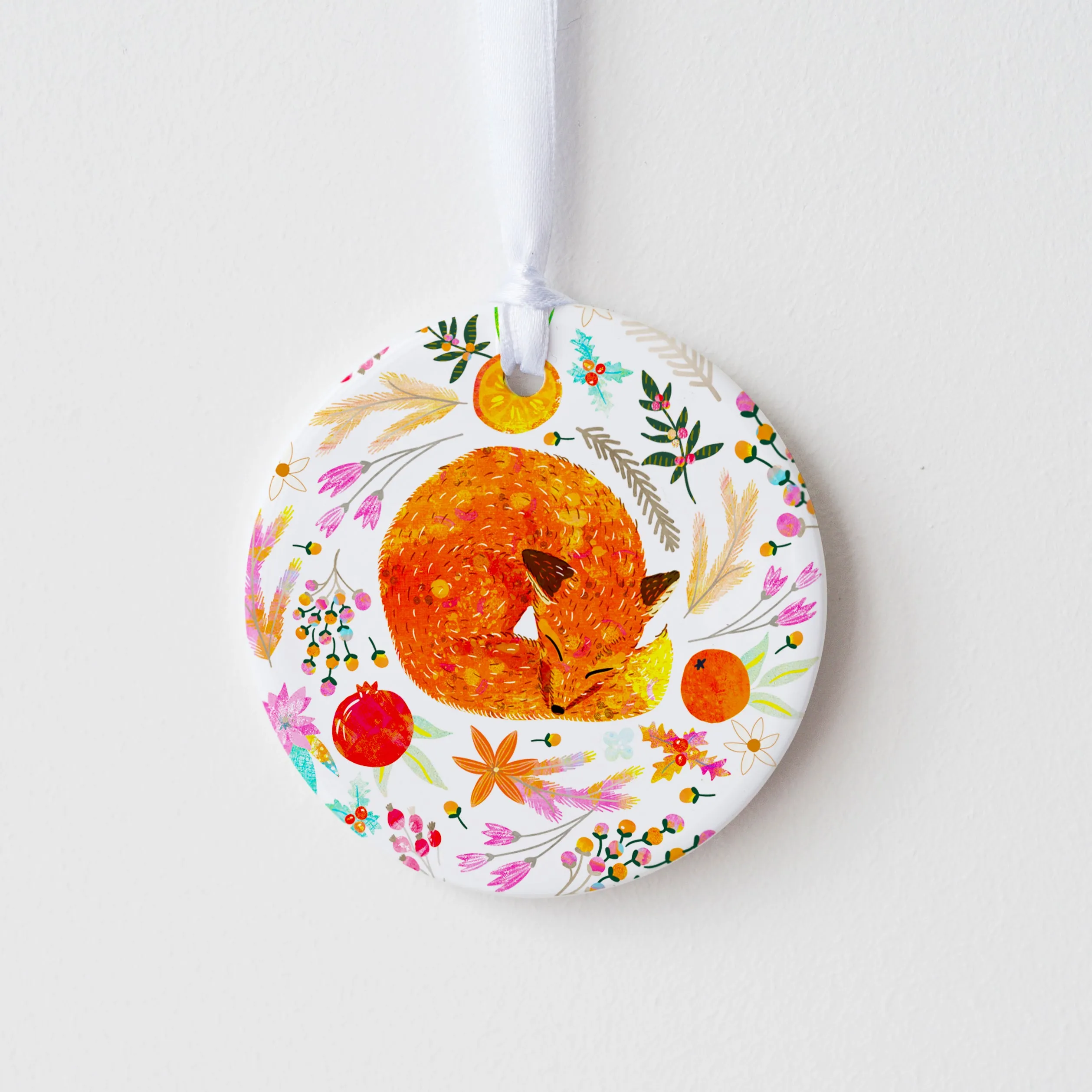 Sleepy Fox - Ceramic Ornament