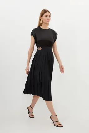 Soft Tailored Crepe Tab Detail Pleated Midi Skirt | Karen Millen