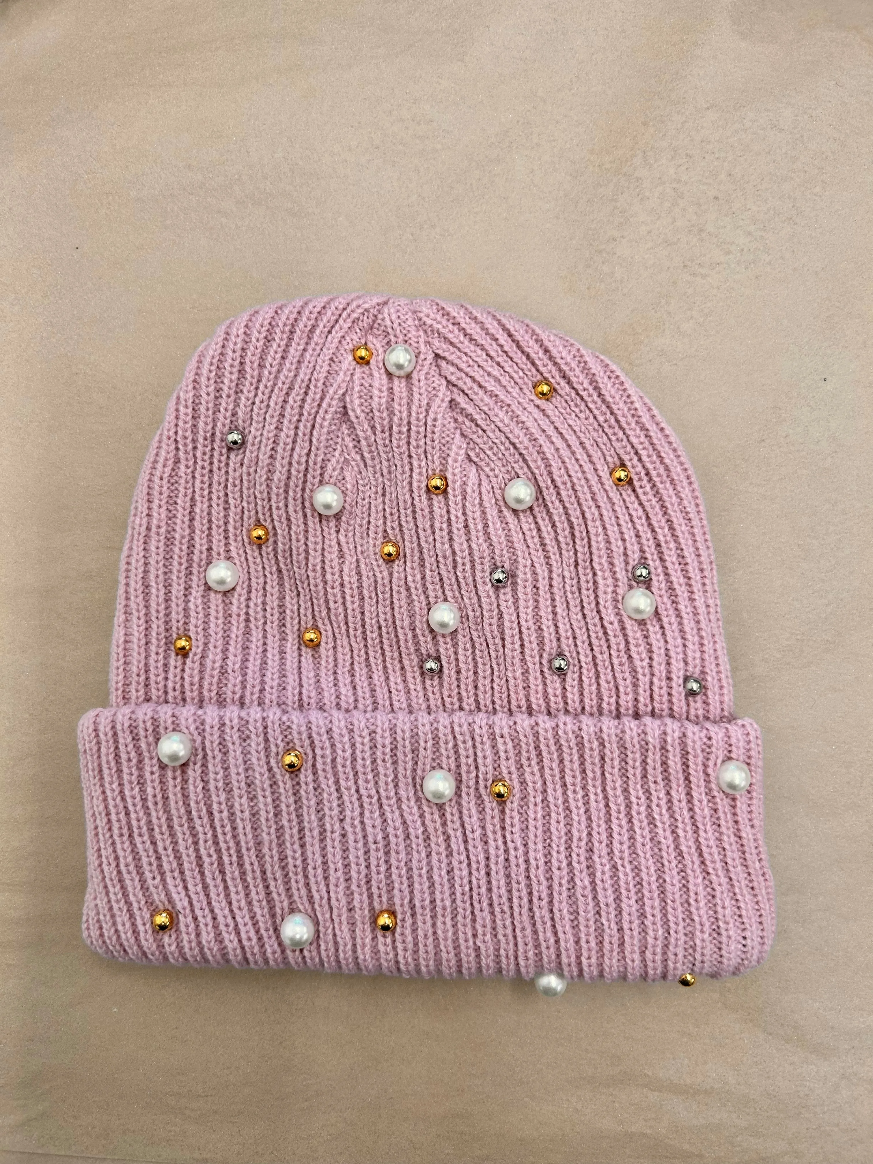 SOLID COLORED KIDS BEANIES WITH PEARL DETAIL | BLUSH OR GRAY