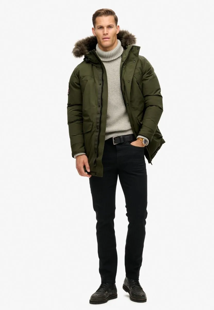 Superdry Everest Faux Fur Parka Jacket Army Khaki Green