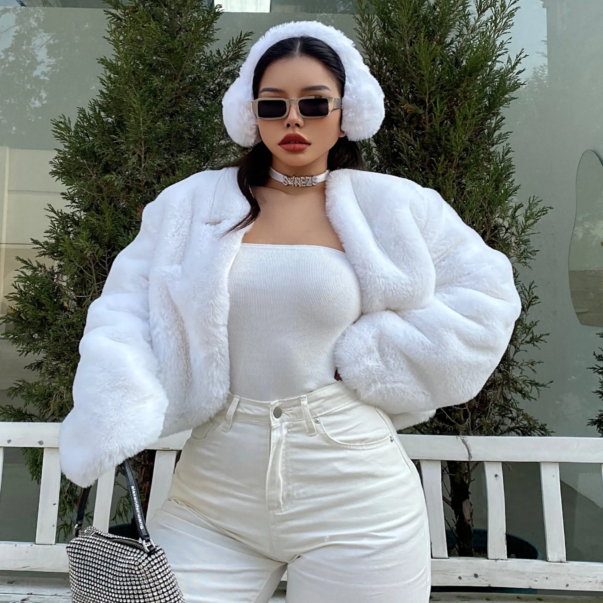 SYNEZ Snow Bunny Ear Muffs