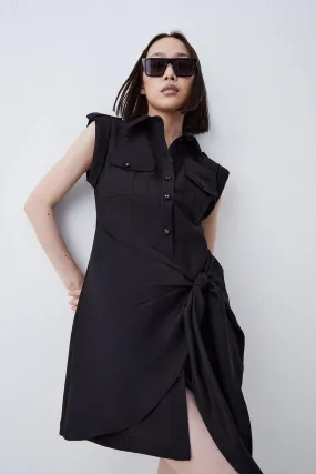 Tailored Linen Blend Asymmetric Utility Mini Dress | Karen Millen