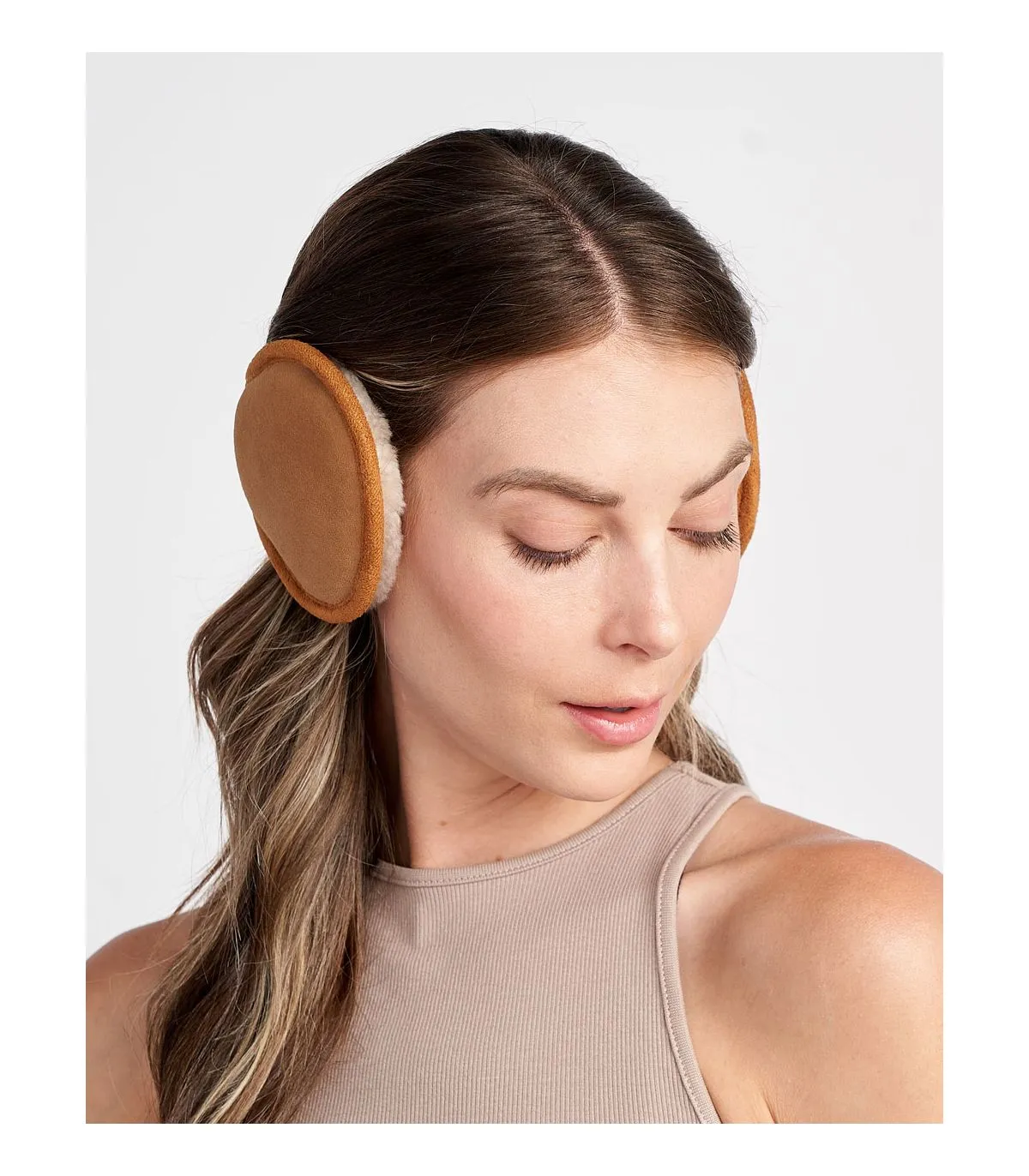 Tan Shearling Earmuffs | FurSource.com