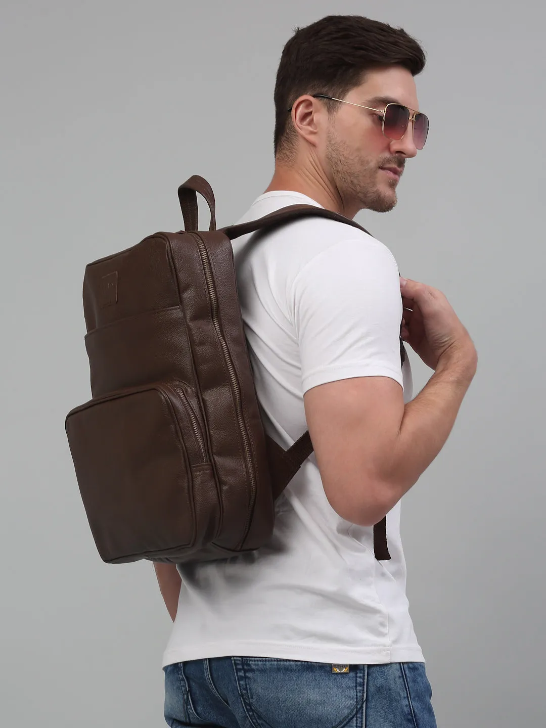 Teakwood Leather Mens's Brown solid Backpack