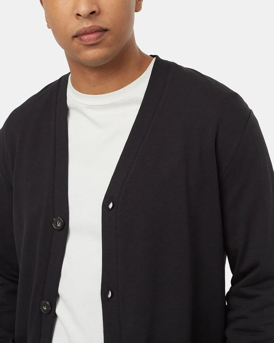 Tentree Soft Terry Light Button Front Cardigan In Meteorite Black