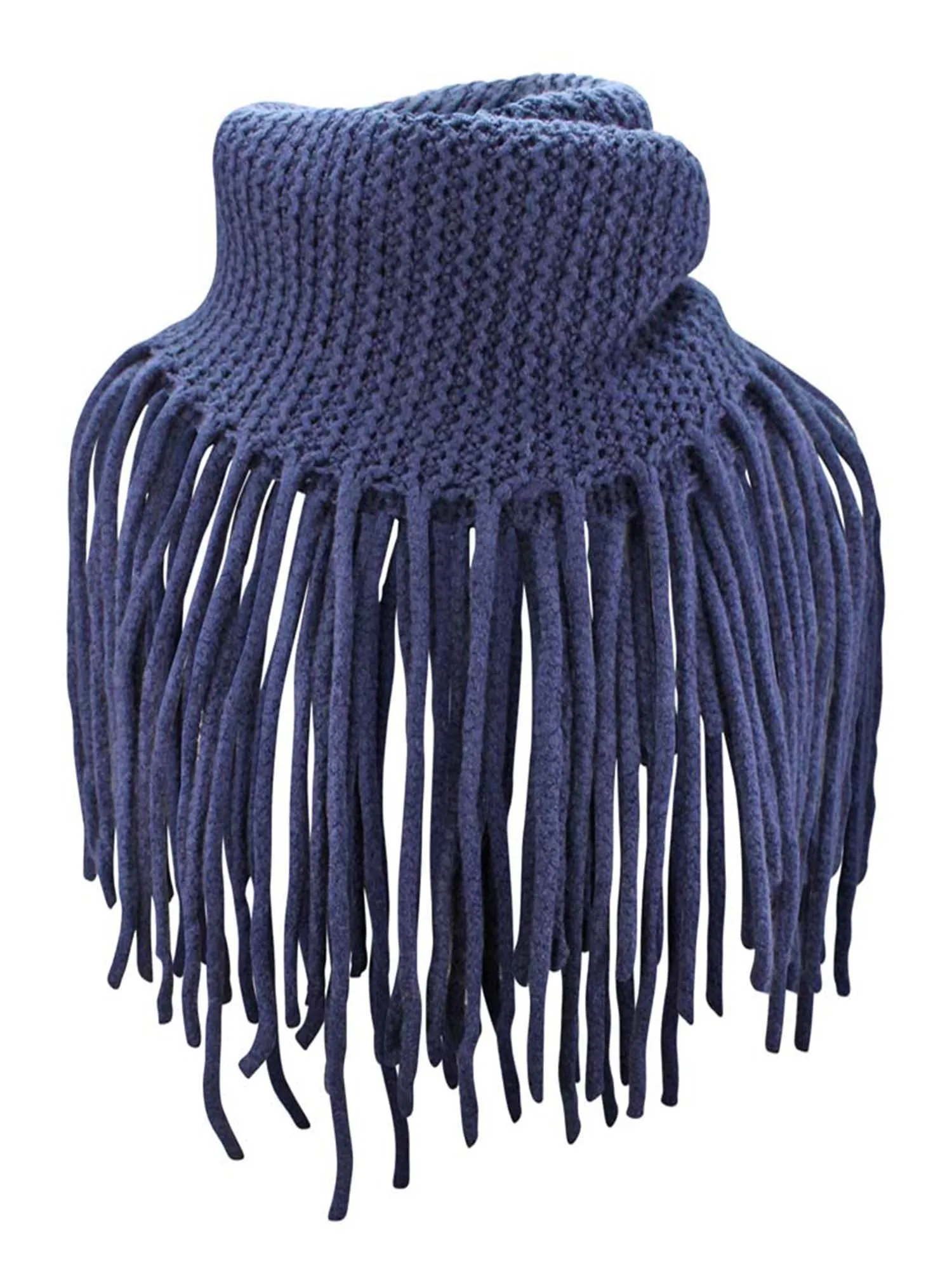 Thick Knit Wide Infinity Scarf With Extra Long Fringe