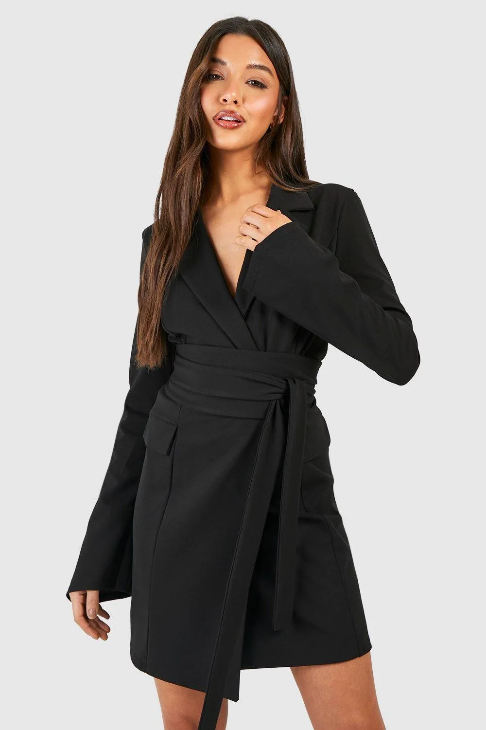 Tie Waist Long Sleeve Blazer Dress