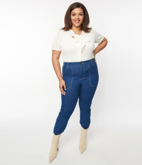 Unique Vintage Plus Size Blue Denim Cuffed Jeans