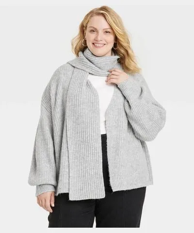 Universal Thread Women's Scarf Cardigan - Universal Thread™ Gray 2X