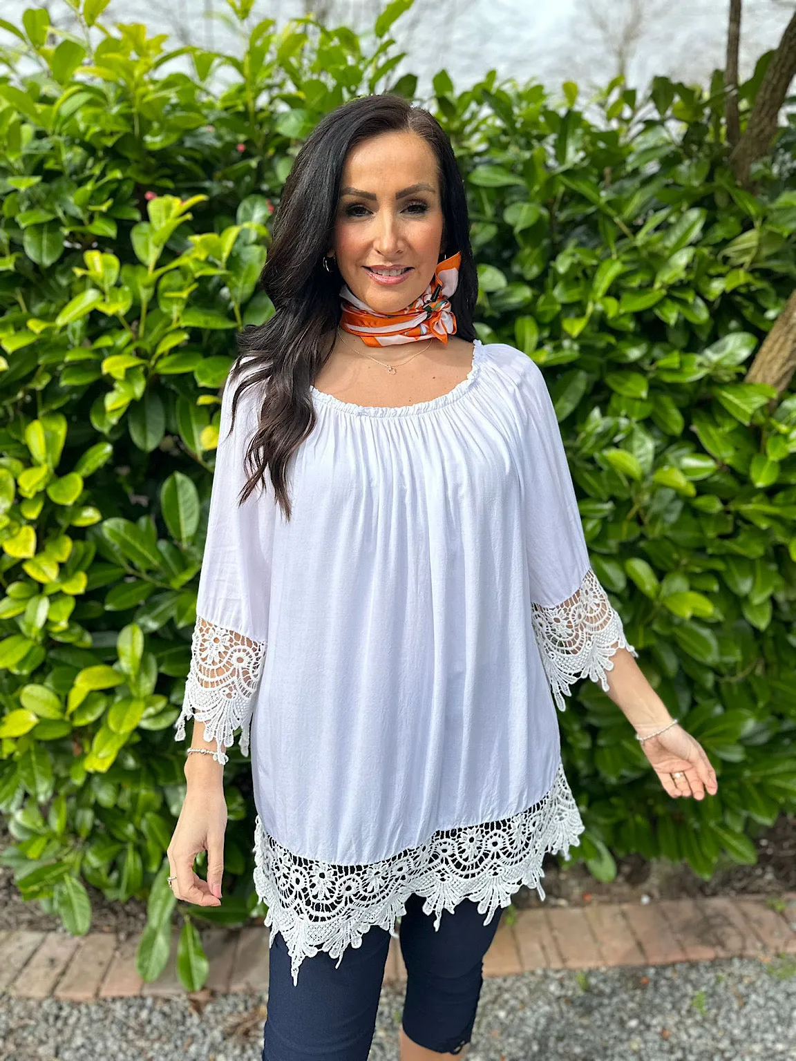 White Crochet Detail Bardot Top Jayne