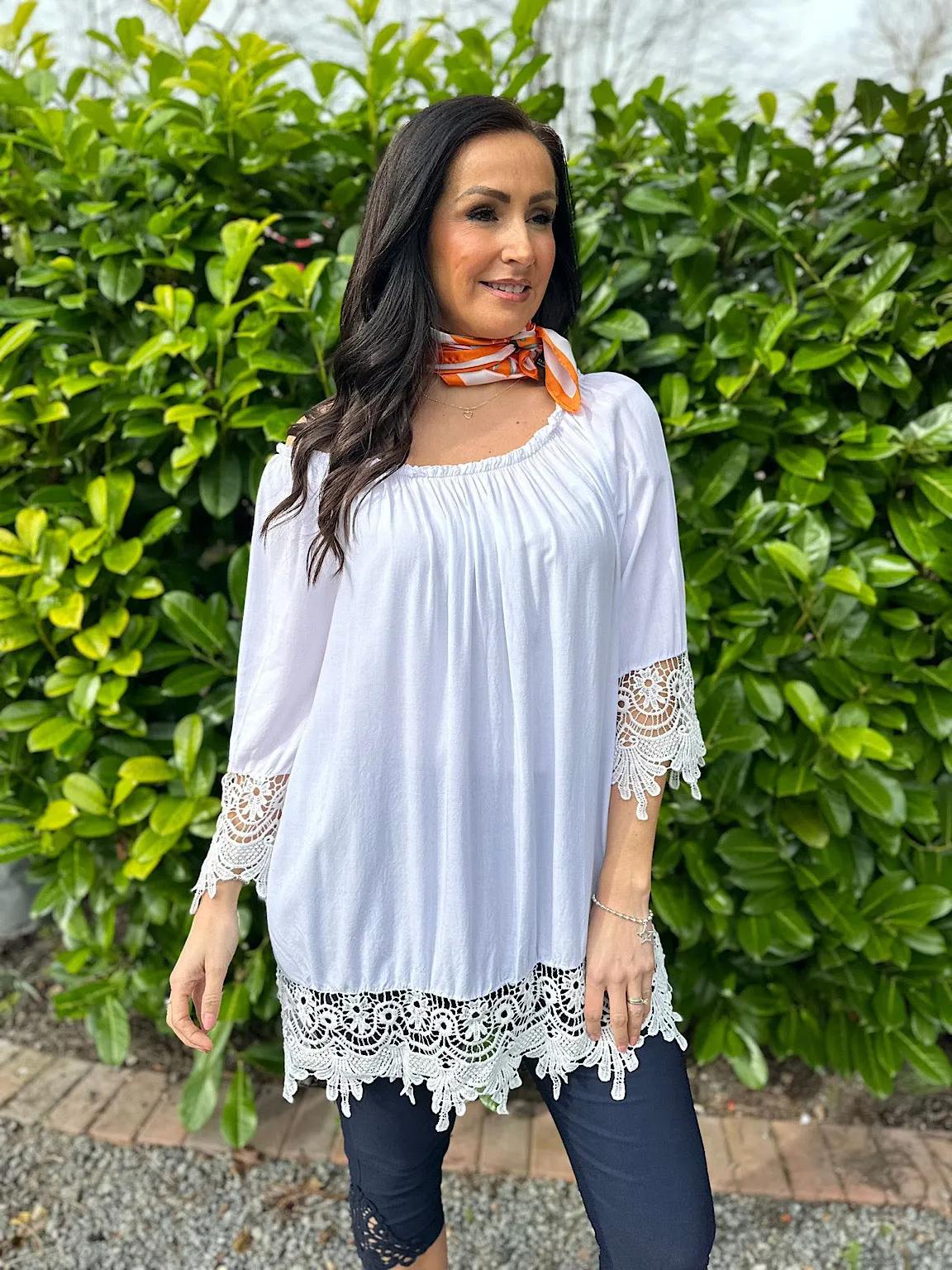 White Crochet Detail Bardot Top Jayne