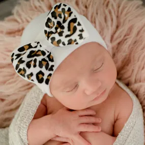 White Leopard Bow Hospital Beanie