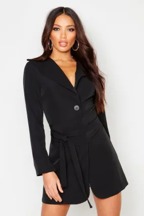 Wide Belt Split Sleeve Blazer Dress