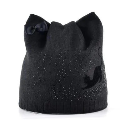 Winter Femme Knitted Skullies Beanies Cap with Ears for Girls