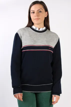 Women Jumper Knitwear 80s 90s V.I.P. Round Neck Navy L - Pepper Tree London