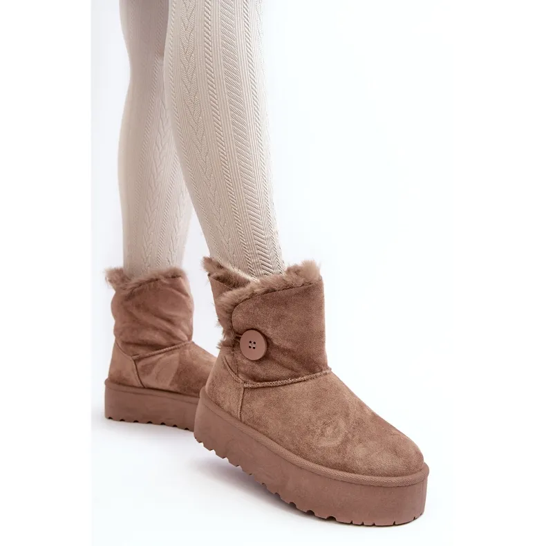 Women's Platform Snow Boots With Fur, Beige Vikas