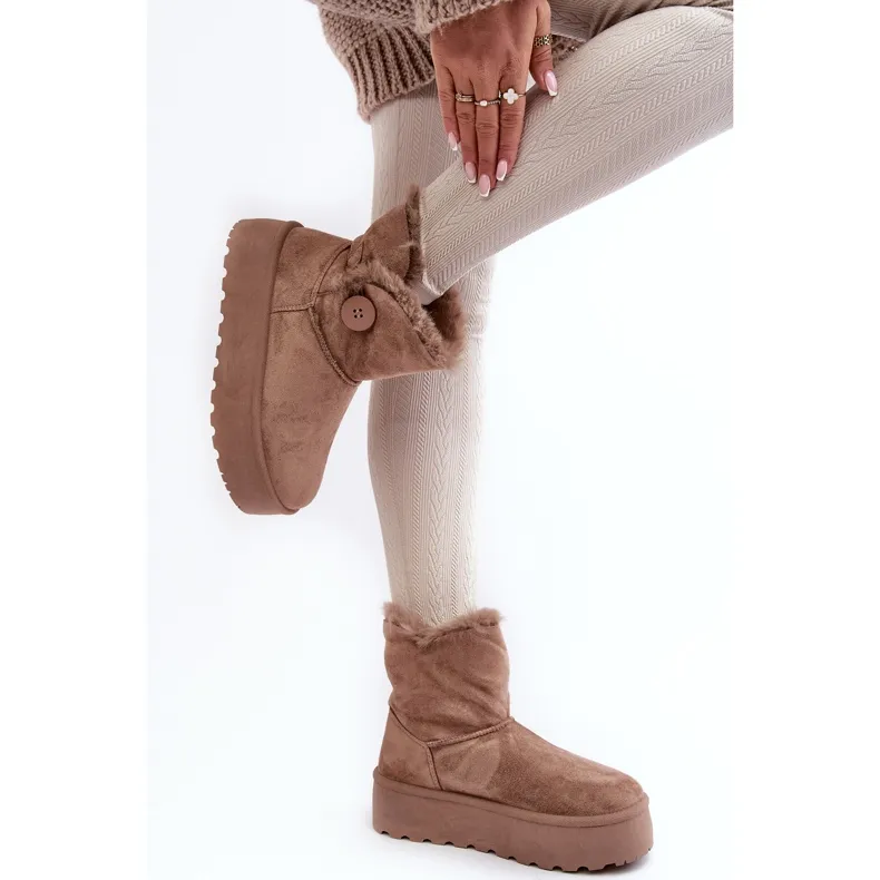 Women's Platform Snow Boots With Fur, Beige Vikas