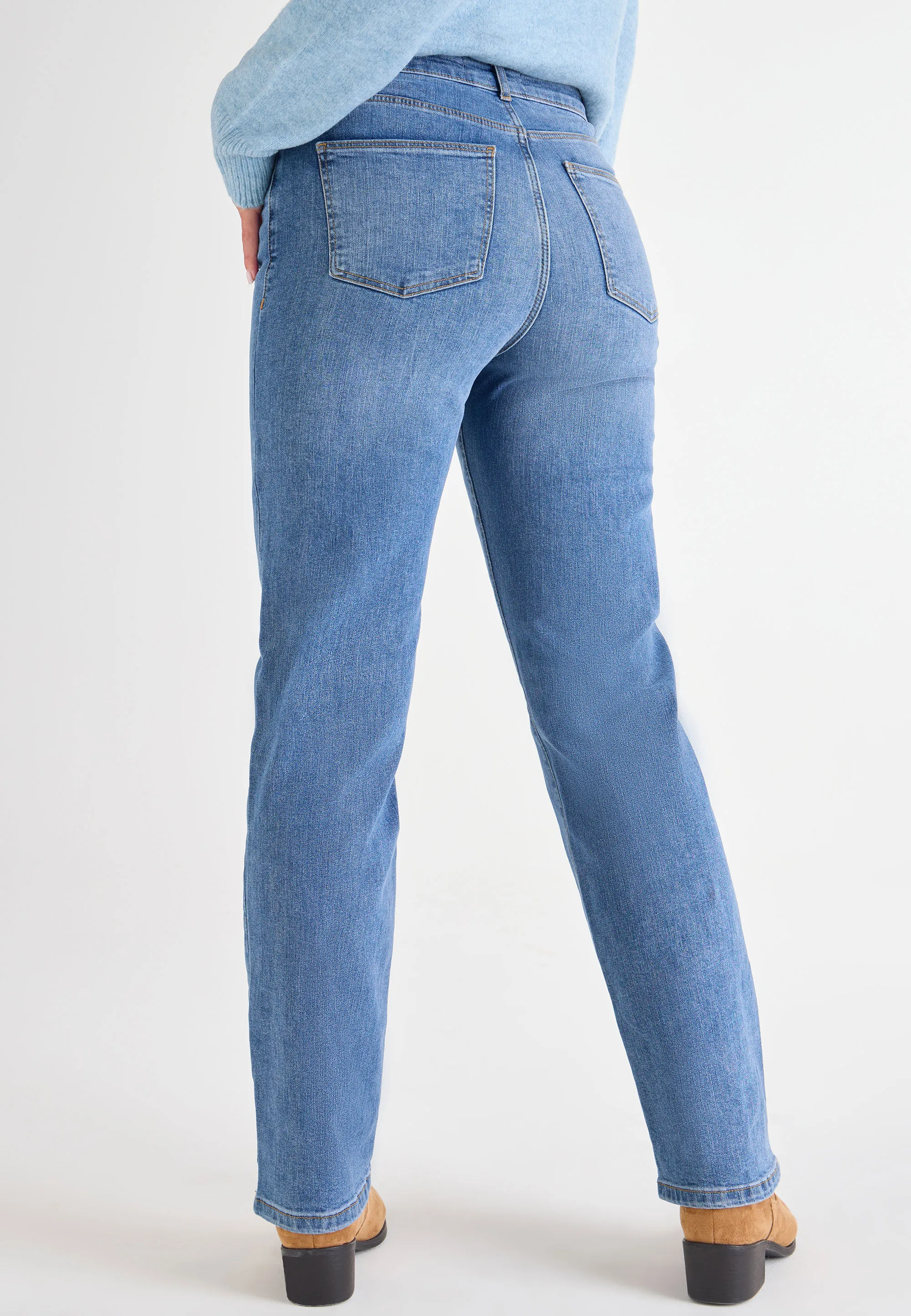 Womens Mid Blue Straight Leg Jeans