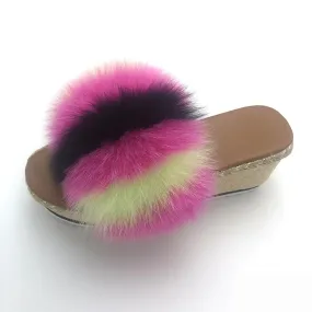 Women's Summer Fashion Real Fox Fur Indoor High-Heel House Slippers