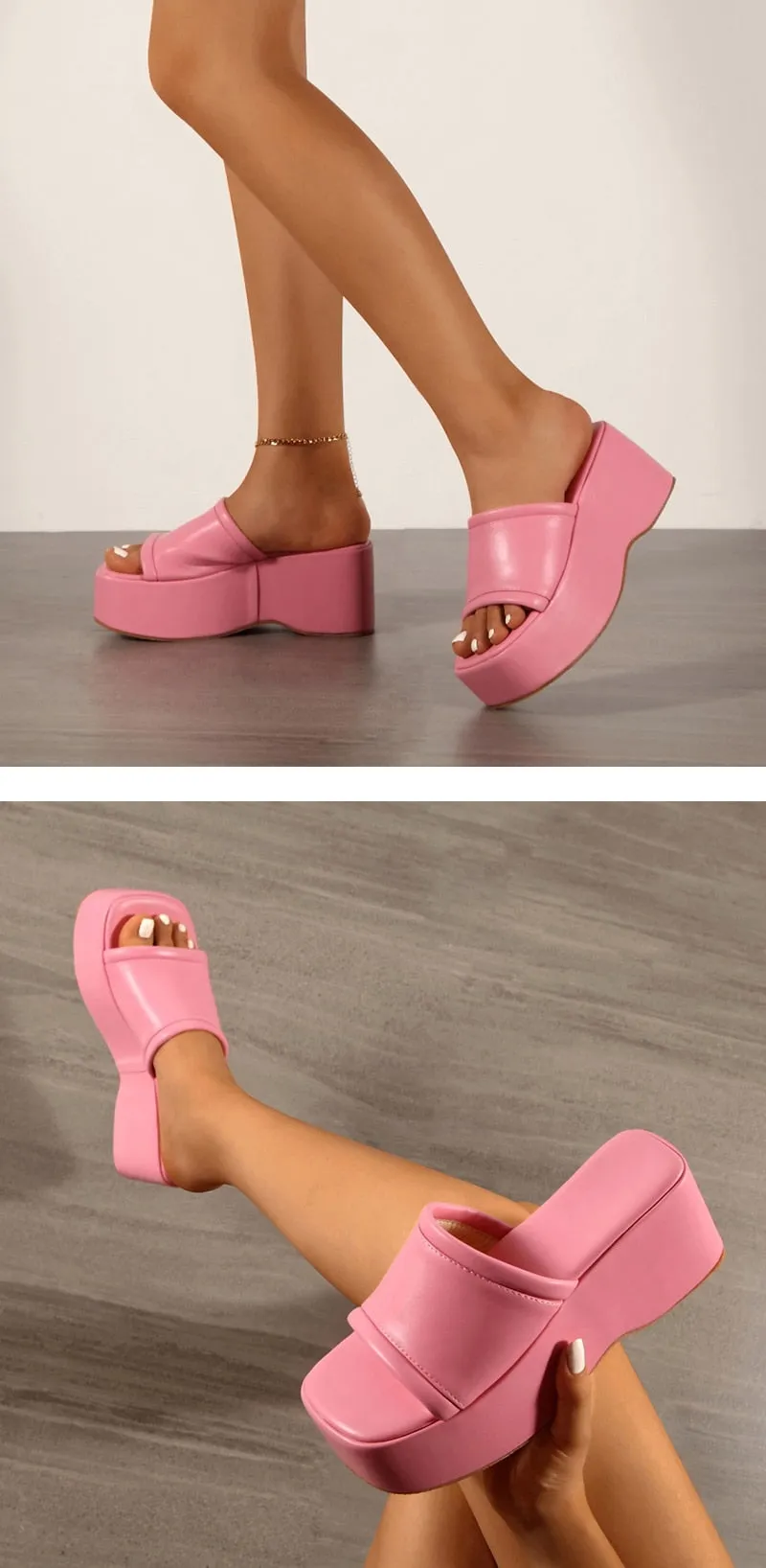 Women's Summer Fashion Square Toe Slip-On High Heel Platform Wedges