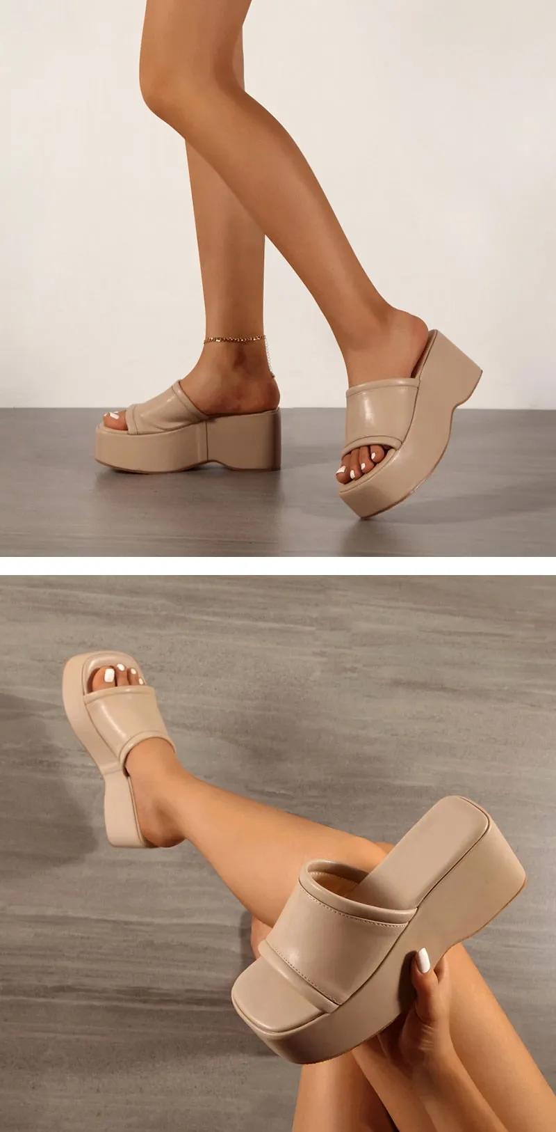 Women's Summer Fashion Square Toe Slip-On High Heel Platform Wedges