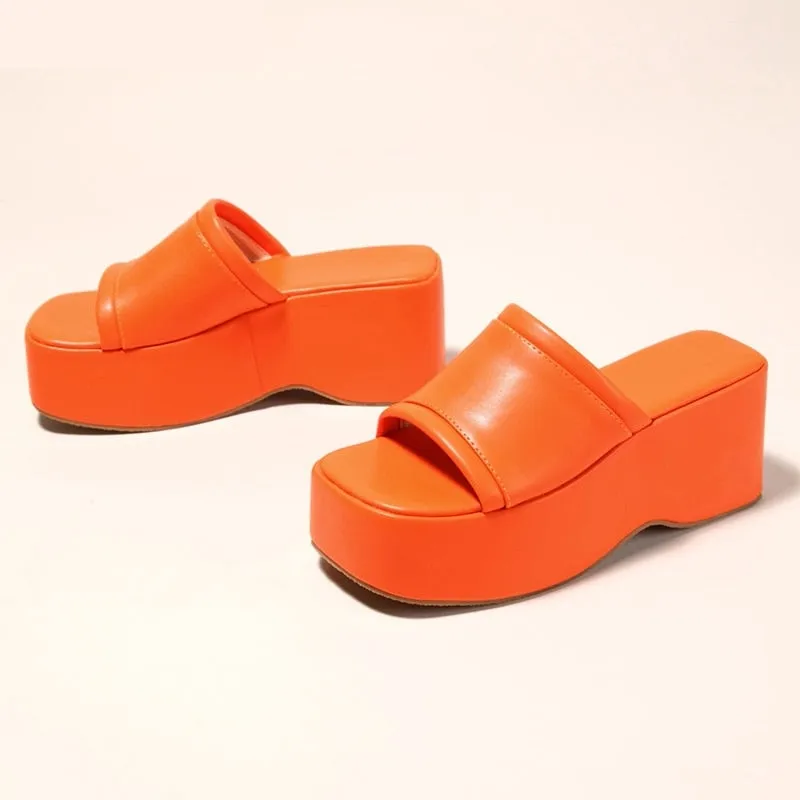 Women's Summer Fashion Square Toe Slip-On High Heel Platform Wedges