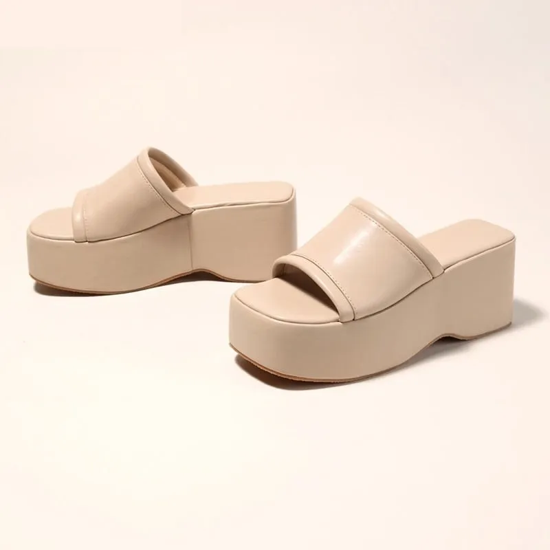 Women's Summer Fashion Square Toe Slip-On High Heel Platform Wedges