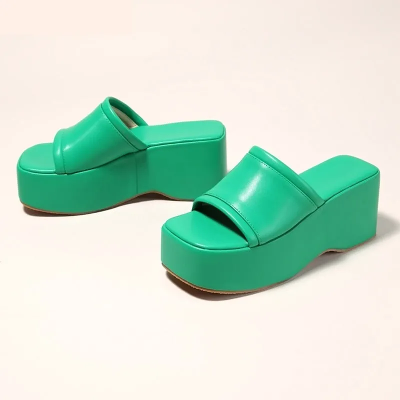 Women's Summer Fashion Square Toe Slip-On High Heel Platform Wedges