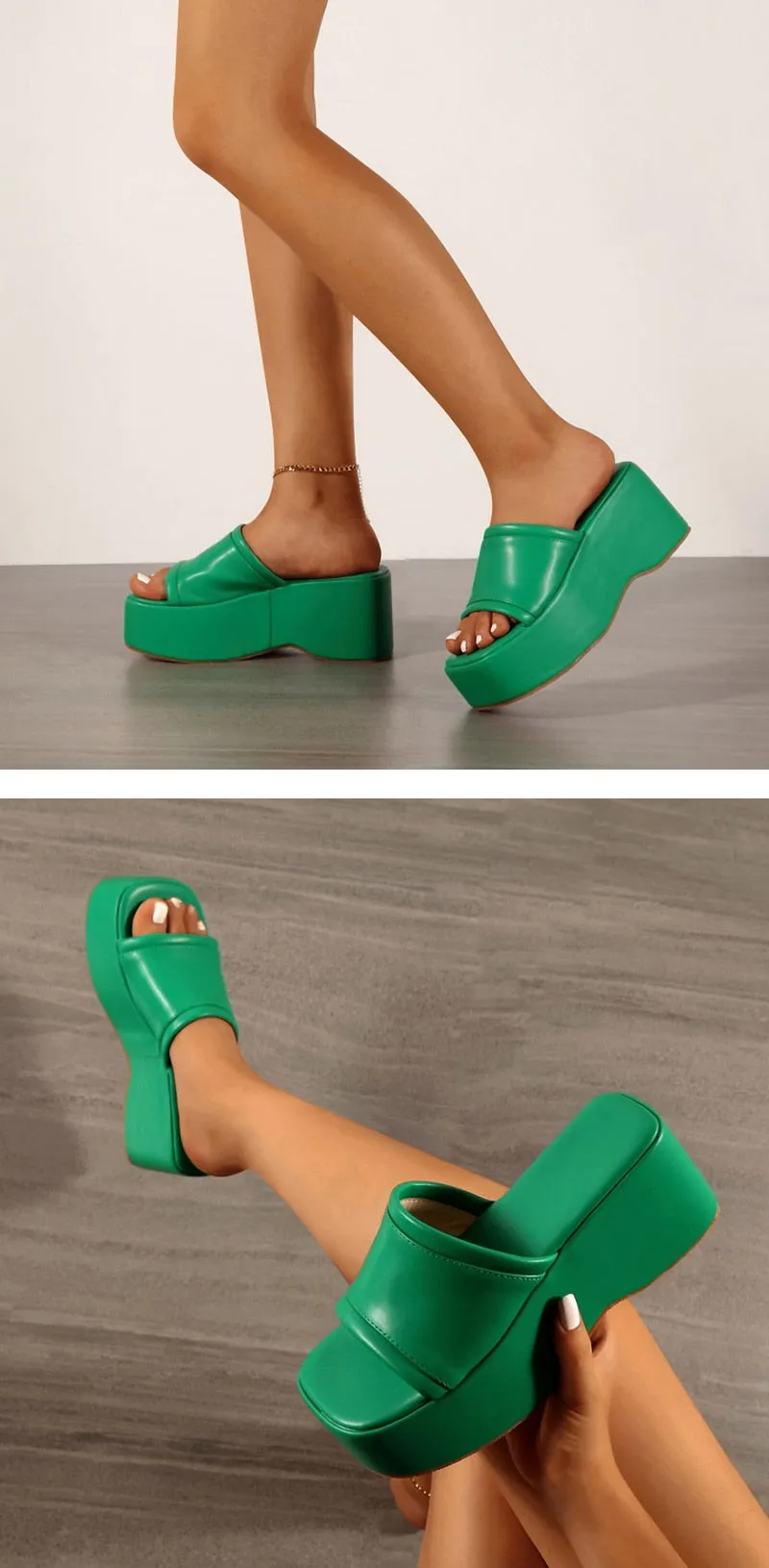 Women's Summer Fashion Square Toe Slip-On High Heel Platform Wedges