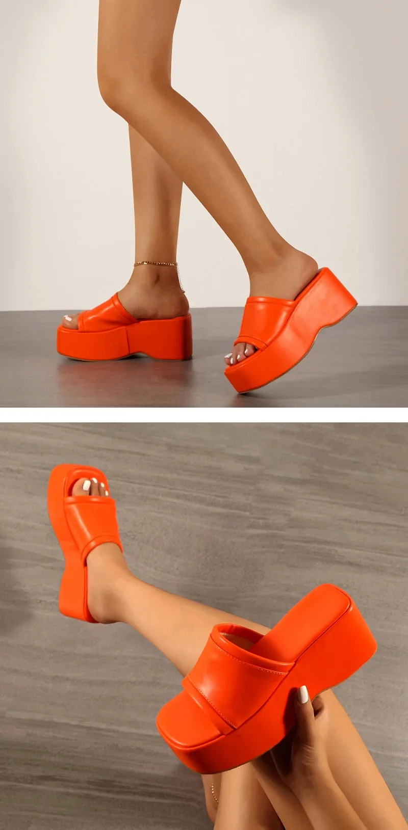 Women's Summer Fashion Square Toe Slip-On High Heel Platform Wedges