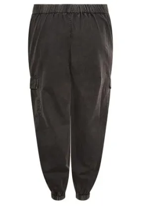 YOURS Curve Black Acid Wash Cargo Trousers